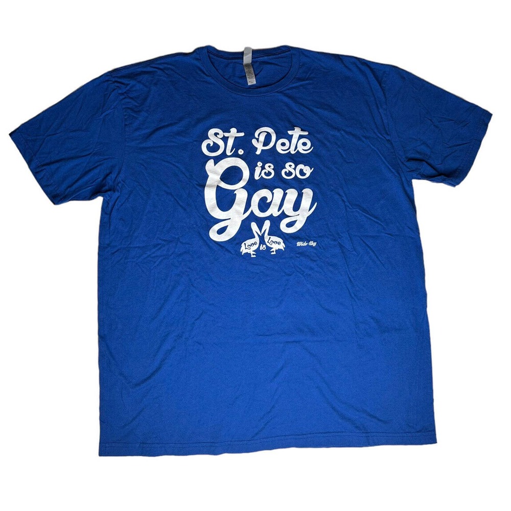 St Pete is So Gay Love Is Love LGBTQ Pride Blue Short Sleeve T-Shirt Florida XXL